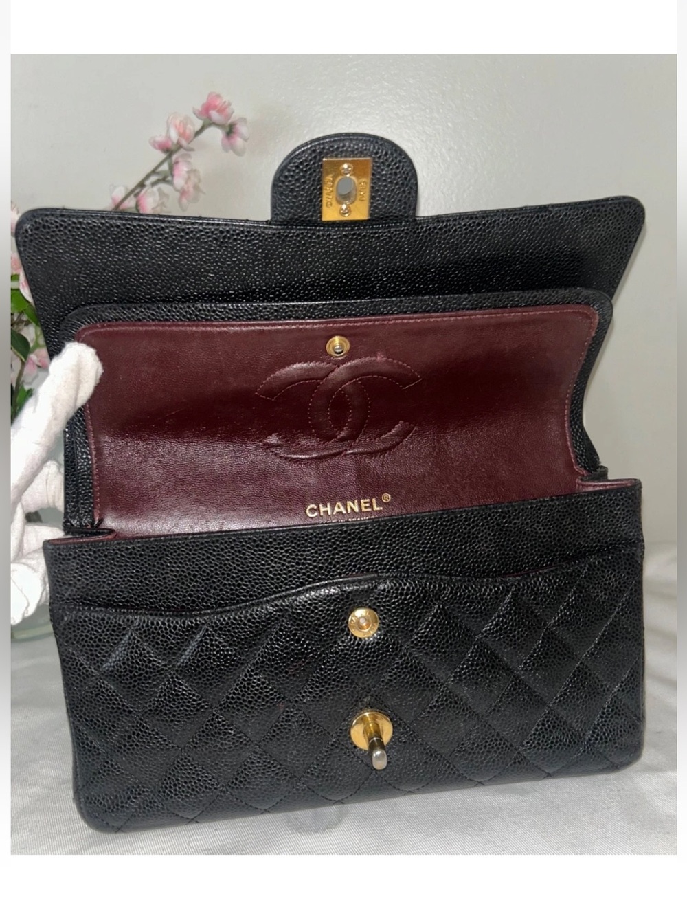CHANEL Medium Classic Double Flap Caviar Quilted Handbag Black / Gold Hardware - Picture 12 of 16